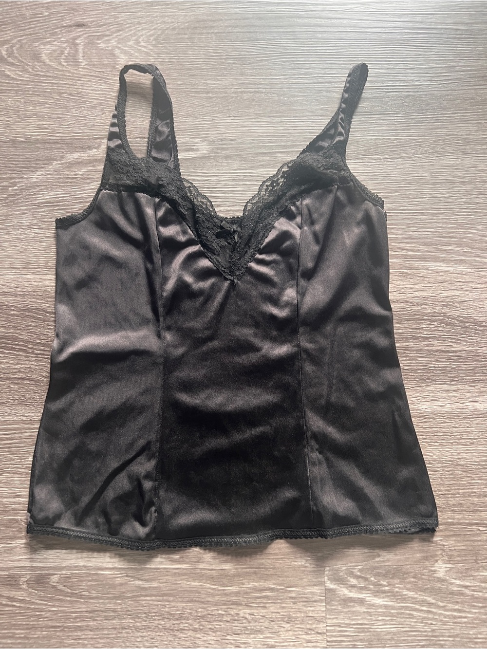 Black Satin Lace-Trim Cami Top